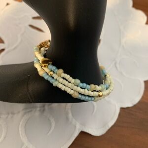 Hand Crafted Blue, Cream & Gold Multi-Strand Beaded Bracelet sets of three